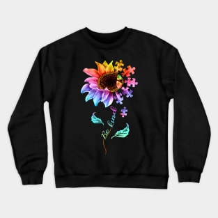 Autism Sunflower Be Kind Autism Awareness Crewneck Sweatshirt